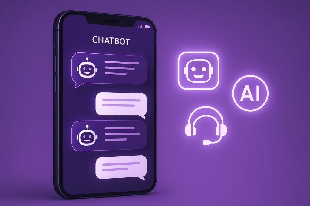 Smartphone displaying a chatbot interface with speech bubbles, showcasing AI-powered customer service solutions.